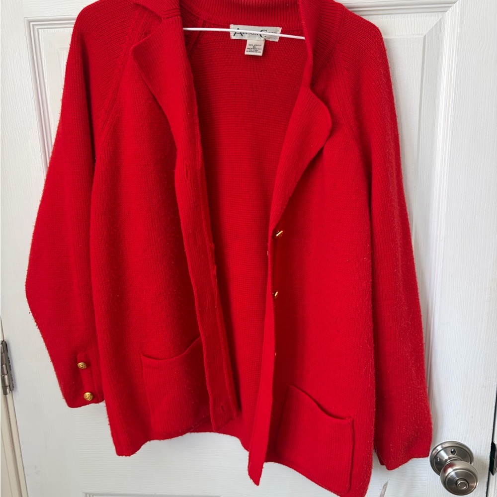Vintage Alison Craig cherry red cardigan